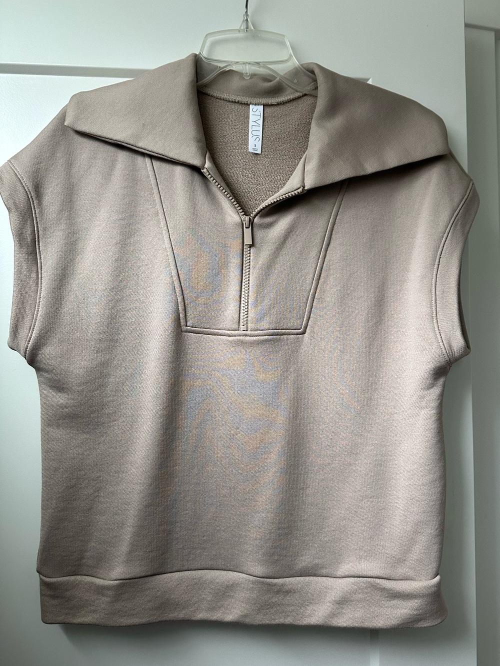 Stylus quarter zip wide collar sleeveless sweatshirt. Tan. Never worn!